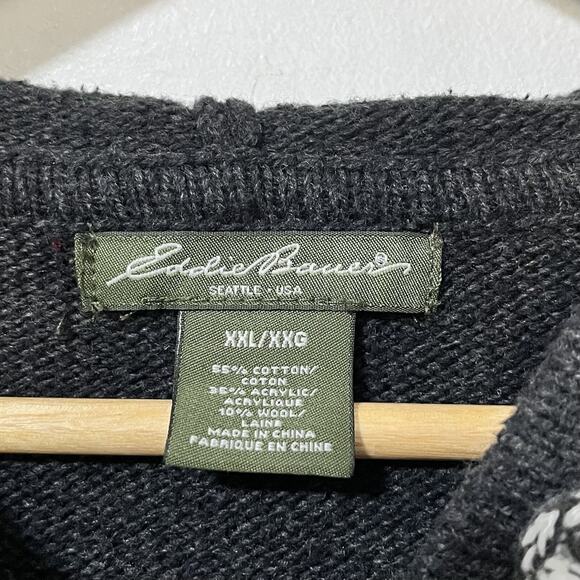 Eddie Bauer Fair Isle Wool Blend Cardigan Sweater Size XXL Black Cabincore - Picture 8 of 9